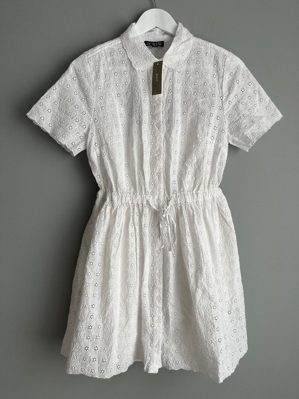 J.Crew NWT $168 Mini Cerise Eyelet Cotton Poplin Shirt Dress White 6 CU785